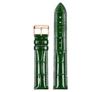 Qgsaghty Lederarmband 10/12/14/15/16/18/19/20/22mm Uhrenarmband für Damen mit Krokodilmuster, Roségold-Dornschließe, Dunkelgrün, 16mm