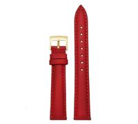 Qgsaghty Lederarmband, 12mm/14mm/15mm/16mm/18mm/20mm, schmales Damen-Uhrenarmband aus Leder, goldene Schnalle, Rot, 15mm