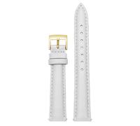 Qgsaghty Lederarmband, 12mm/14mm/15mm/16mm/18mm/20mm, schmales Damen-Uhrenarmband aus Leder, goldene Schnalle, Weiß, 16mm