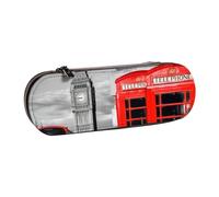 QGWDYYJQ England UK Retro London Telefon bedrucktes Leder-Federmäppchen Schreibwaren-Organizer tragbare Bleistifttasche