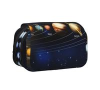 QGWDYYJQ Exploring The Solar System Bedrucktes Doppel-Klappetui Schreibwarenetui Tragbarer Organizer, Schwarz , Einheitsgröße, Münztasche