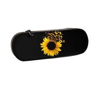 QGWDYYJQ Federmäppchen aus Leder, Motiv: Sonnenblumen, Schmetterlinge, Kunstdruck, Schreibwaren-Organizer, tragbares Federmäppchen