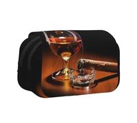 QGWDYYJQ Federmäppchen mit Zigarren- und Whisky-Motiv, doppeltes Klappetui, Schreibwarenetui, tragbarer Organizer, Schwarz , Einheitsgröße, Münztasche