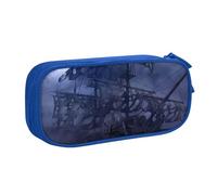 QGWDYYJQ Federmäppchen, Motiv: Piraten-Segelboot, Vollmond-Druck, Schreibwaren-Etui, tragbarer Organizer, blau, Einheitsgröße, Münztasche