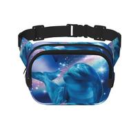 QGWDYYJQ Gürteltasche mit Galaxie-Delfin-Druck, quadratisch, doppellagig, Hüfttasche, Reisetasche, Schwarz , Einheitsgröße