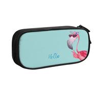 QGWDYYJQ Hello Glasses Federmäppchen mit Flamingo-Motiv, Schreibwaren-Etui, tragbarer Organizer, Schwarz , Einheitsgröße, Münztasche