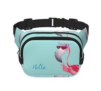 QGWDYYJQ Hello Glasses Hüfttasche mit Flamingo-Druck, quadratisch, doppellagig, Hüfttasche, Reisetasche, Schwarz , Einheitsgröße