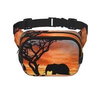 QGWDYYJQ Hüfttasche, Motiv: afrikanischer Elefant, quadratisch, doppellagig, Reisetasche, Schwarz , Einheitsgröße