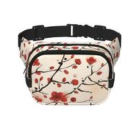 QGWDYYJQ Japanische Hüfttasche, doppellagig, mit Blumendruck, Pflaume, Schwarz , Einheitsgröße