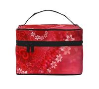 QGWDYYJQ Kosmetiktasche mit rotem Herz-Blumendruck, Make-up-Tasche, Reise-Kulturbeutel