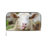 QGWDYYJQ Lustige freche Schafzunge, niedliches Tiermotiv, echtes Leder, tragbare Geldbörse mit Reißverschluss, Schwarz , Einheitsgröße