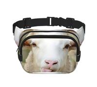 QGWDYYJQ Lustige, freche Schafzunge, niedliches Tiermotiv, quadratisch, doppellagig, Hüfttasche, Reisetasche, Schwarz , Einheitsgröße