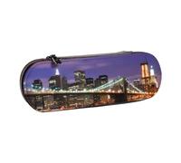 QGWDYYJQ New York Night bedrucktes Leder-Federmäppchen, Schreibwaren-Organizer, tragbares Federmäppchen