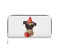 QGWDYYJQ Niedliche Geldbörse mit Mops-Motiv, bedruckt, echtes Leder, tragbare Geldbörse mit Reißverschluss, Schwarz , Einheitsgröße