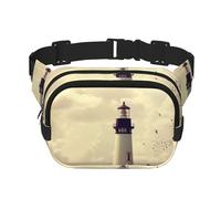 QGWDYYJQ Old Lighthouse Printed Square Double Layer Waist Bag Waist Pack Travel Bag, Schwarz , Einheitsgröße