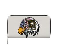 QGWDYYJQ US Army Cool American Flag Adler Printed Echtes Leder Hand Wallet Portable Zip Wallet, Schwarz , Einheitsgröße