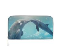QGWDYYJQ Winter The Dolphin Printed Genuine Leather Hand Wallet Portable Zip Wallet, Schwarz , Einheitsgröße