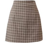 QHGT Rock Damen,Damen High Waist Miniröcke Schwarz Dicker Khaki Karierter Stoff Hinten Reißverschluss Sexy Herbst Winter Keine Elastische Taille College Style Röcke,S