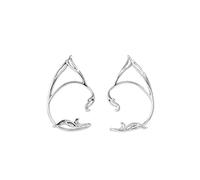 QIAMNI Einfache 2 Stück hohle Katze Ohr Manschette Ohrclips ohne Piercing Ohrring für Frauen Mädchen Schmuck (Silver)