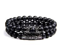 QIANGYTHENKO 2 Stück Perlenarmbänder Onyx Naturstein Armbänder Homme Armreifen für Herren Handgefertigte Accessoires, 23 cm, Stein Glas Stein: Emaille Glas, Zirkonia Achat Obsidian
