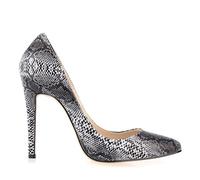 QIANKUN Klassische, sexy spitze Zehenpartie, High Heels, Damen, High Heels, künstlicher Schlangen-Druck, Hochzeit, Party, Schwarz, 43