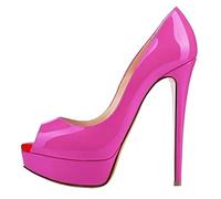 QIANKUN Sexy High Heels mit offenem Zehenbereich, Plateau, für Damen, super hohe Lackleder, hohe Absätze, Rot, Hochzeit, Stilettos, Lila, Größe 41