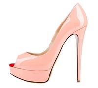 QIANKUN Sexy High Heels mit offenem Zehenbereich, Plateau, für Damen, super hohe Lackleder, hohe Absätze, Rot, Hochzeit, Stilettos, Rosa, Größe 42