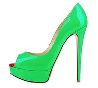 QIANKUN Sexy High Heels mit offenem Zehenbereich, Plateau, für Damen, super hohe Lackleder, hohe Absätze, Rot, Hochzeit, Stilettos, Grün, Größe 39