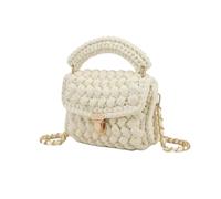 Qianly Flap Tasche mit Kettenriemen Handgearbeitet Henkeltasche mit Drehverschluss Goldfarben Schultertasche Kette für Frauen, Abend, Freizeit, Alltag, Array, Cremeweiß