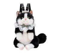 Qianly Katzen Rucksack Damen Plüsch Schultertasche mit Lustigem Design Und Verstellbaren Trägern Ideal Als Bookbag für Reisen Zoo Park Festival Alltag Outdoo, Schwarz