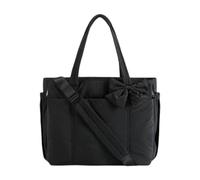 Qianly Tote Handtasche Schultertasche Umhängetasche Laptoptasche mit Aufgesetzter Schleife Und Komfortablem Tragegurt Aus Leichtem Taslan für Damen Herren St, Schwarz