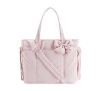 Qianly Tote Handtasche Schultertasche Umhängetasche Laptoptasche mit Aufgesetzter Schleife Und Komfortablem Tragegurt Aus Leichtem Taslan für Damen Herren St, Rosa