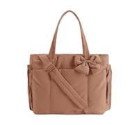 Qianly Tote Handtasche Schultertasche Umhängetasche Laptoptasche mit Aufgesetzter Schleife Und Komfortablem Tragegurt Aus Leichtem Taslan für Damen Herren St, Kamel