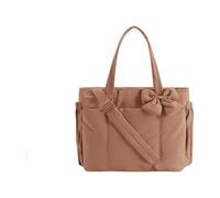 Qianly Tote Handtasche Schultertasche Umhängetasche Laptoptasche mit Aufgesetzter Schleife Und Komfortablem Tragegurt Aus Leichtem Taslan für Damen Herren St, Karamell