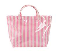 Qianly Work Tote Geräumige Fitness Handtasche Sport Schulter Tasche Reisetasche Aus PVC mit Gestreiftem Muster Und Reißverschluss für Damen Arbeit Und, Beige Rosa