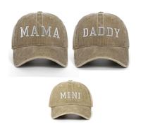 Qiantull 3er-Set Mütze Mama Daddy Mini Hüte Baseballkappen Bestickt Baseballmützen Baumwolle Familienhüte Baseballkappe Verstellbare Passende Familie Hut Set Khaki (3pcs)