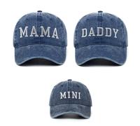 Qiantull 3er-Set Mütze Mama Daddy Mini Hüte Baseballkappen Bestickt Baseballmützen Baumwolle Familienhüte Baseballkappe Verstellbare Passende Familie Hut Set Marineblau (3pcs)