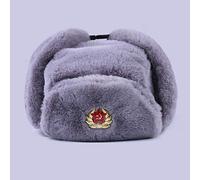 QIANWEIXI Russen Mütze Herren Abzeichen Uschanka Russische Männer Frauen Winter Hüte Army Military Bomber Hut Trapper Earflap Schnee Ski Cap-Grey_M_56-61Cm