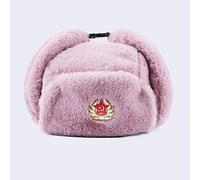 QIANWEIXI Russen Mütze Herren Abzeichen Uschanka Russische Männer Frauen Winter Hüte Army Military Bomber Hut Trapper Earflap Schnee Ski Cap-Pink_M_56-61Cm
