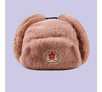 QIANWEIXI Russen Mütze Herren Abzeichen Uschanka Russische Männer Frauen Winter Hüte Army Military Bomber Hut Trapper Earflap Schnee Ski Cap-Khaki_M_56-61Cm