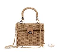 QiaoJun Korbtasche,Korbtaschen Damen Frauen Sommer Rattan Box Taschen Square Stroh Crossbody Bag Dame Handmade gewebt Strand Wicker Handtaschen Geldbörse(Khaki)
