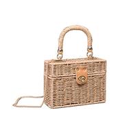 QiaoJun Korbtasche,Korbtaschen Damen Rattan Black Stroh Umhängetasche Frauen Handgewebe Umhängetasche Sommer Strand Square Box Stroh Handtasche für Dame(Paper Rope Brown)