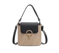 QiaoJun Korbtasche,Korbtaschen Damen Stroh Schulter Messenger Bags Damen Designer Luxus Woven Bucket Tasche Sommer Strand Strohbeutel Weibliche Handtasche(Black)