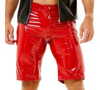 QiaTi Herren PU Leder Shorts Elastische Taille Männer Casual Shorts Reißverschluss Männer Sexy Shorts mit Taschen für Workout Party