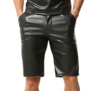 QiaTi Herren PU Leder Shorts Elastische Taille Männer Casual Shorts Reißverschluss Männer Sexy Shorts mit Taschen für Workout Party