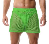 QiaTi Männer Mesh Shorts Sexy Gestreifte Fischnetz Short Pants 3 Inch Travel Essentials Causal Shorts Beach Badeanzüge