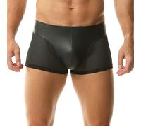 QiaTi Männer PU Leder Shorts Mode Faux Leder & Mesh Panel Design Slim Fit Kurze Hose für Rave