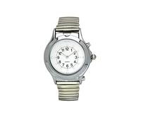 QIATKWH Deutsch Eine Quarzuhr, die berühren und sprechen kann,Silber Legierungsschale, Silber einstellbare Länge Edelstahl Expansionsband