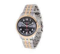 QIATKWH Deutsch sprechende Armbanduhr, Zwei Farben erhöhen Gehäuse, Zweifarbig Edelstahlband, Herren-Stil