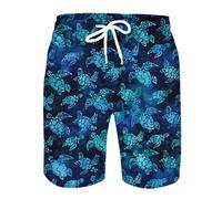 QiErDesign Herren-Badehose, schnelltrocknend, 3D-Druck, Strand-Shorts mit Taschen, cooles Netzfutter, Badeanzüge, Blaue Schildkröte, XX-Large